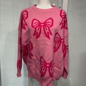 Pink Bow Pattern Crewneck Sweater